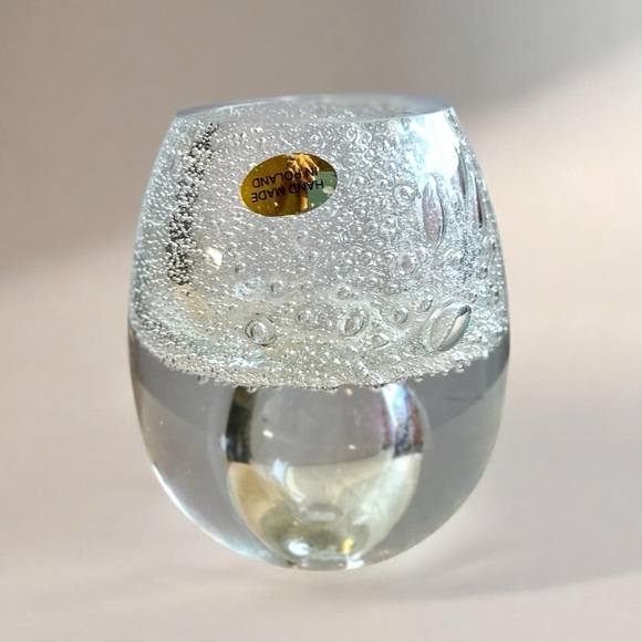 Handmade Polish Art Glass Bubble Candle Holder Clear Votive Modern Decor - Picture 10 of 10